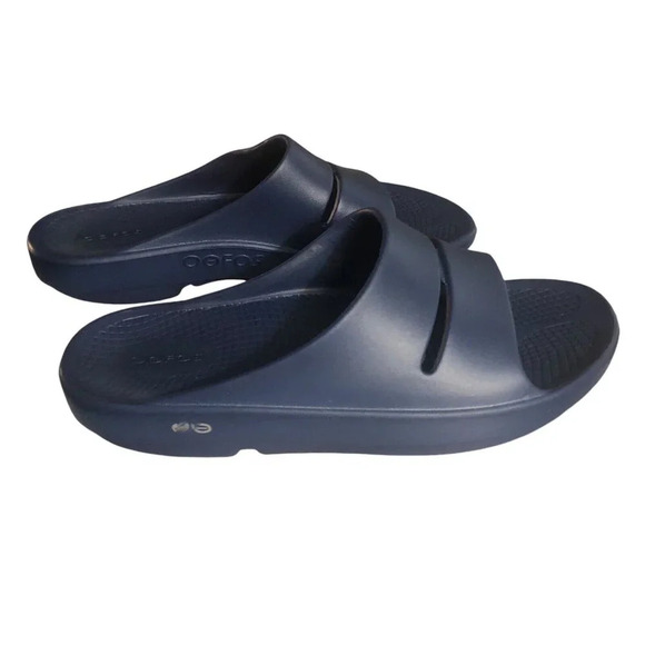 OOFOS OOAH "Luxe" Unisex Sz M9/W11 Navy Comfort Slip On Recovery Slides Sandals - Picture 4 of 8